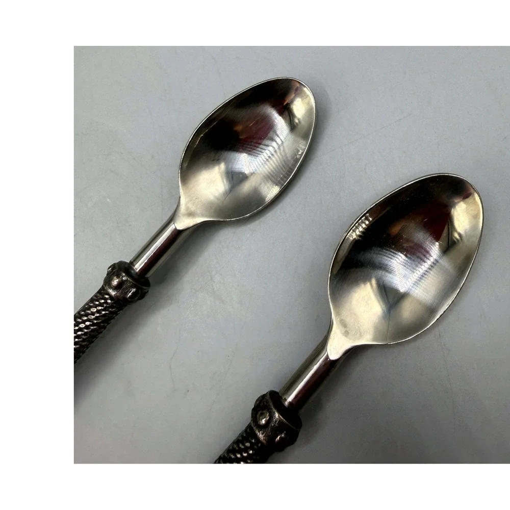 Pottery Barn Antique Rope Spoons Silver Metal Twisted Handle Set of 2 India